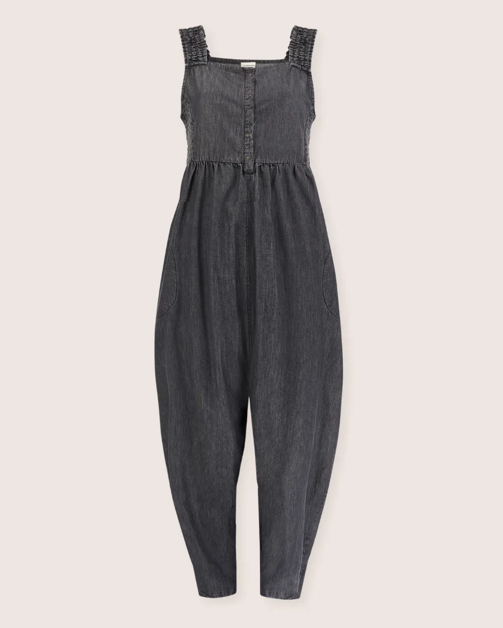 Alice Black Denim Smocking Strap Jumpsuit