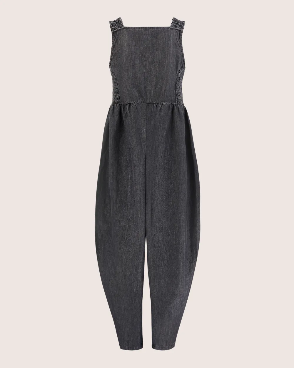 Alice Black Denim Smocking Strap Jumpsuit
