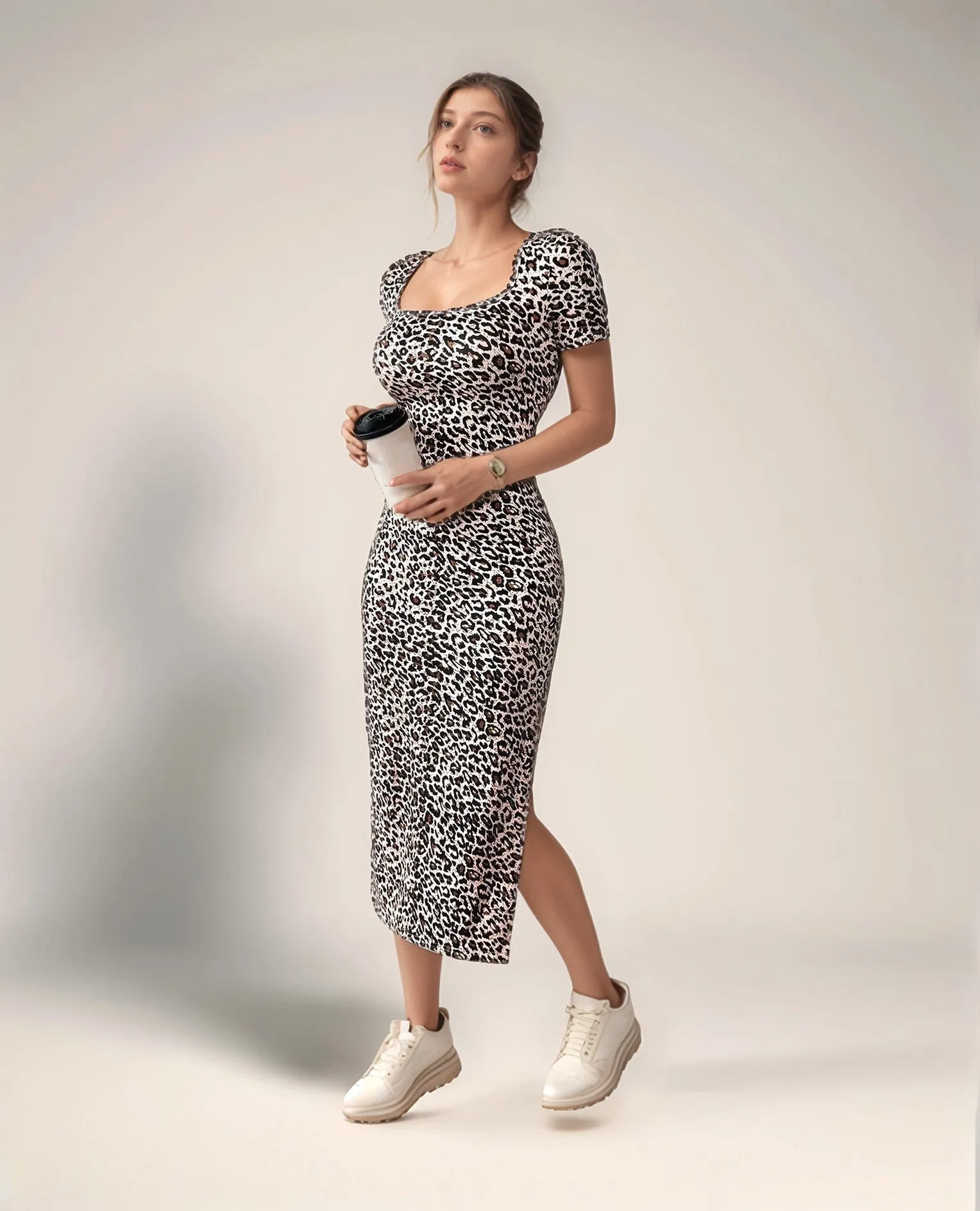 Black Animal Print Short Sleeves Dress