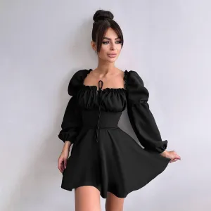 Black Corset Flared Full Sleeve Dress