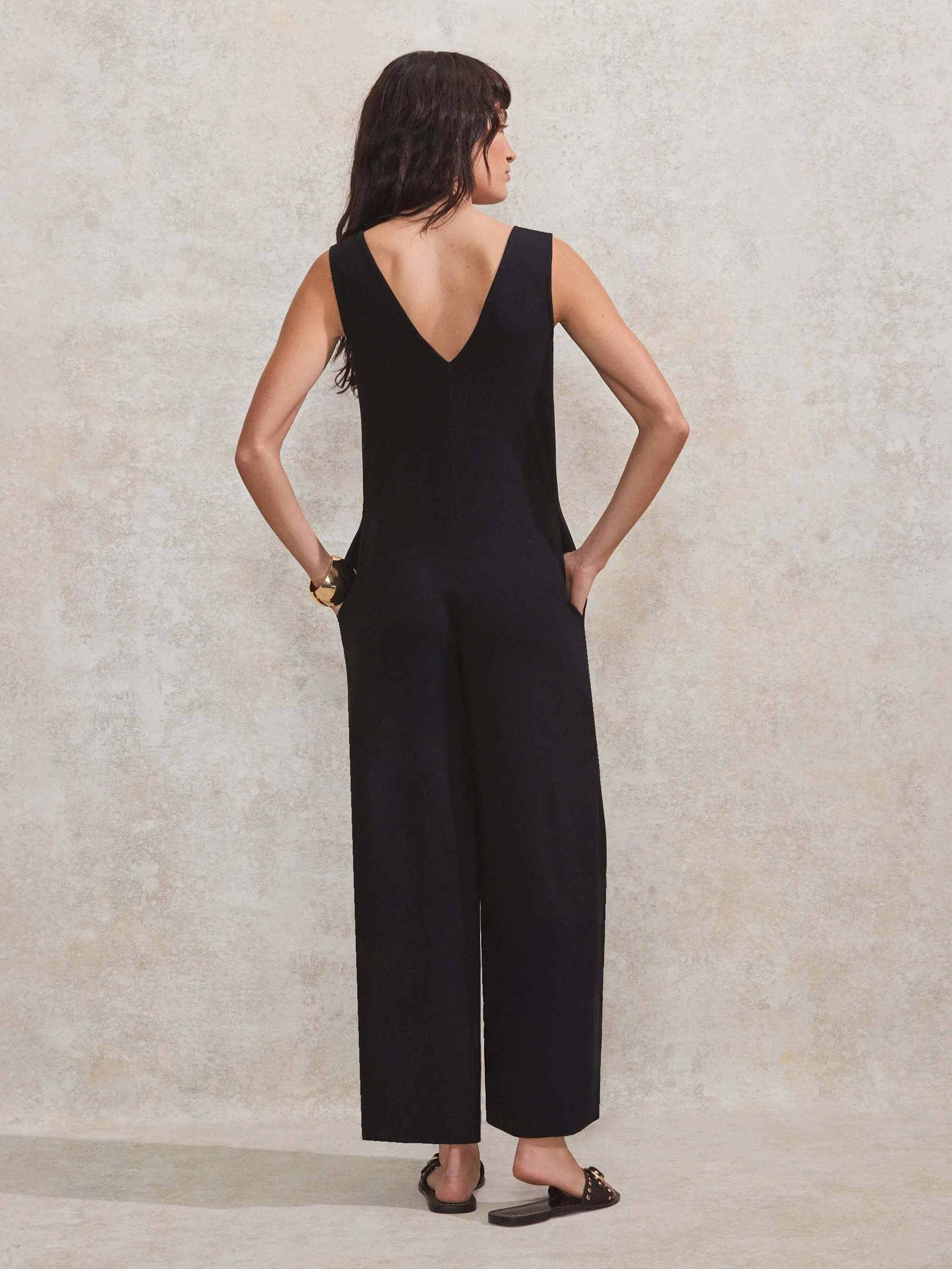 Black Jersey V Neck Jumpsuit