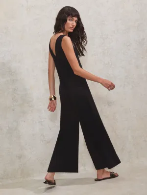Black Jersey V Neck Jumpsuit