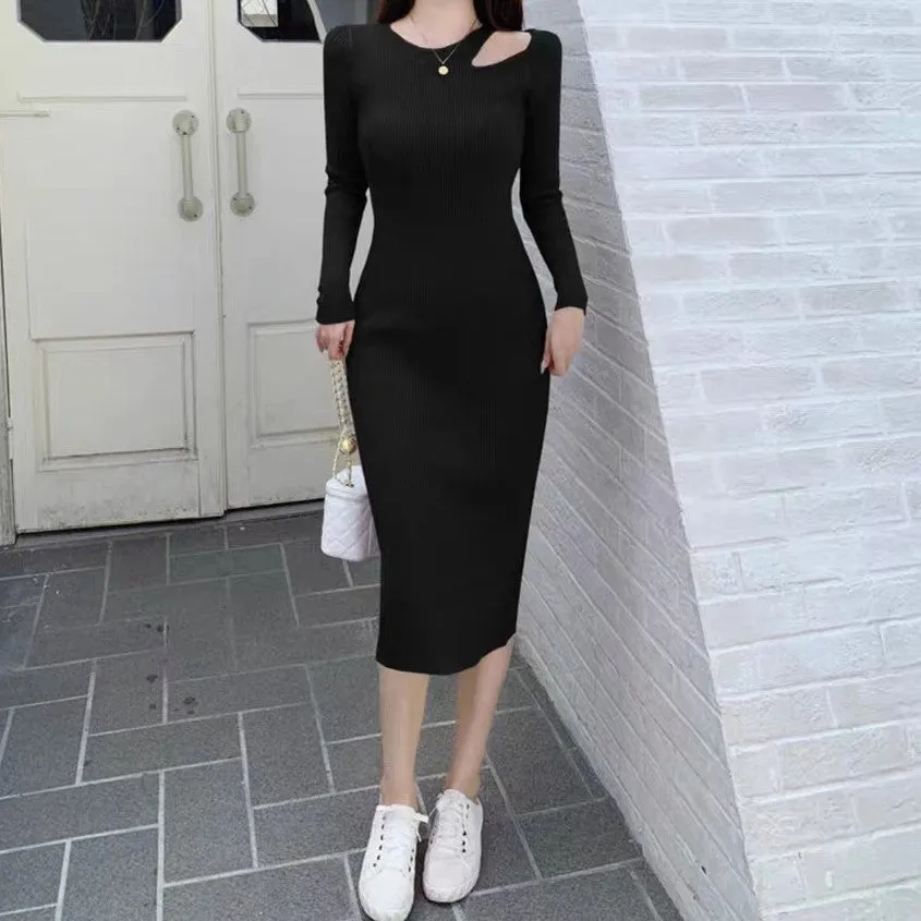 Black Shoulder Cut-Out Bodycon Dress