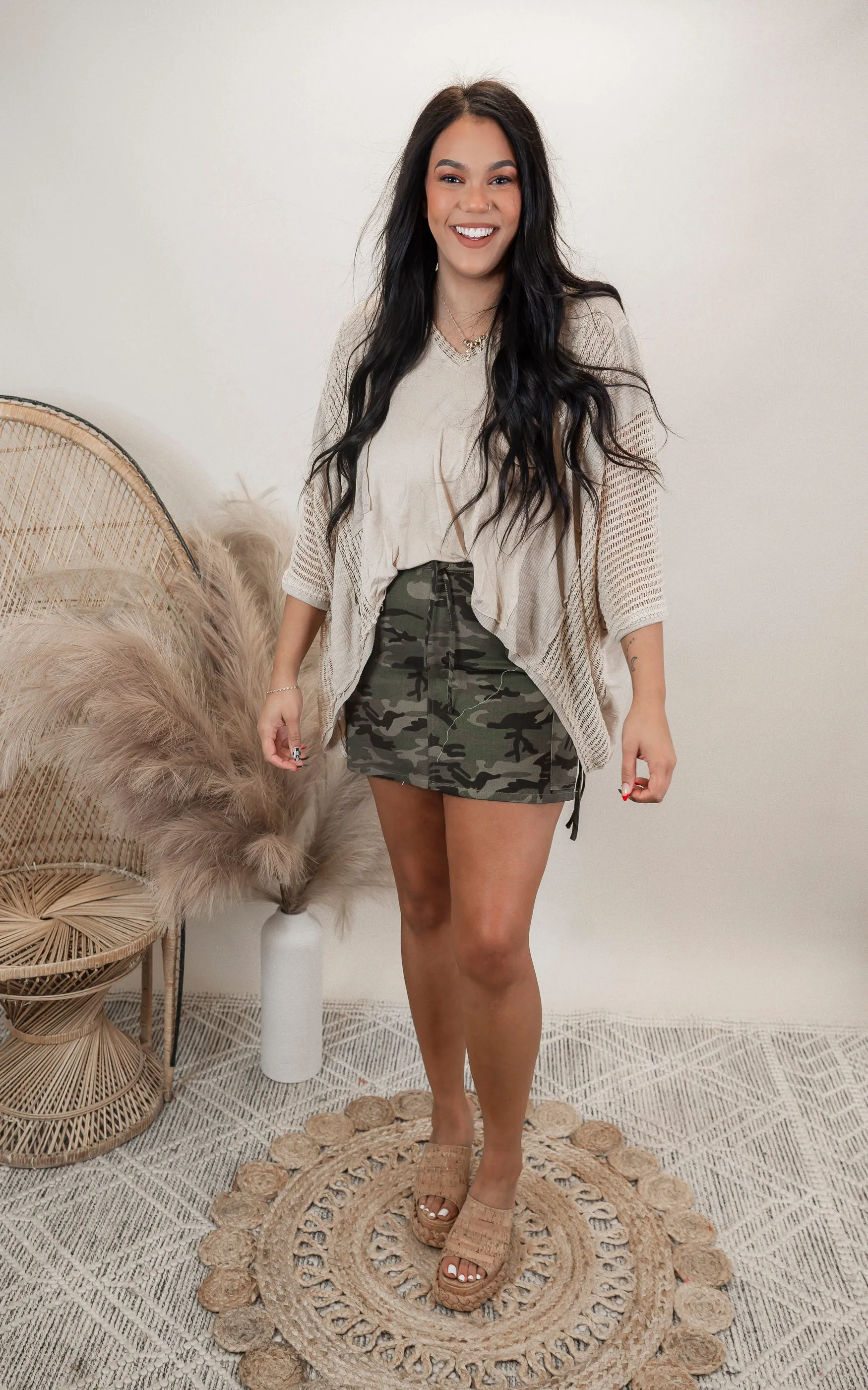 Bow Detail Camo Mini Skirt