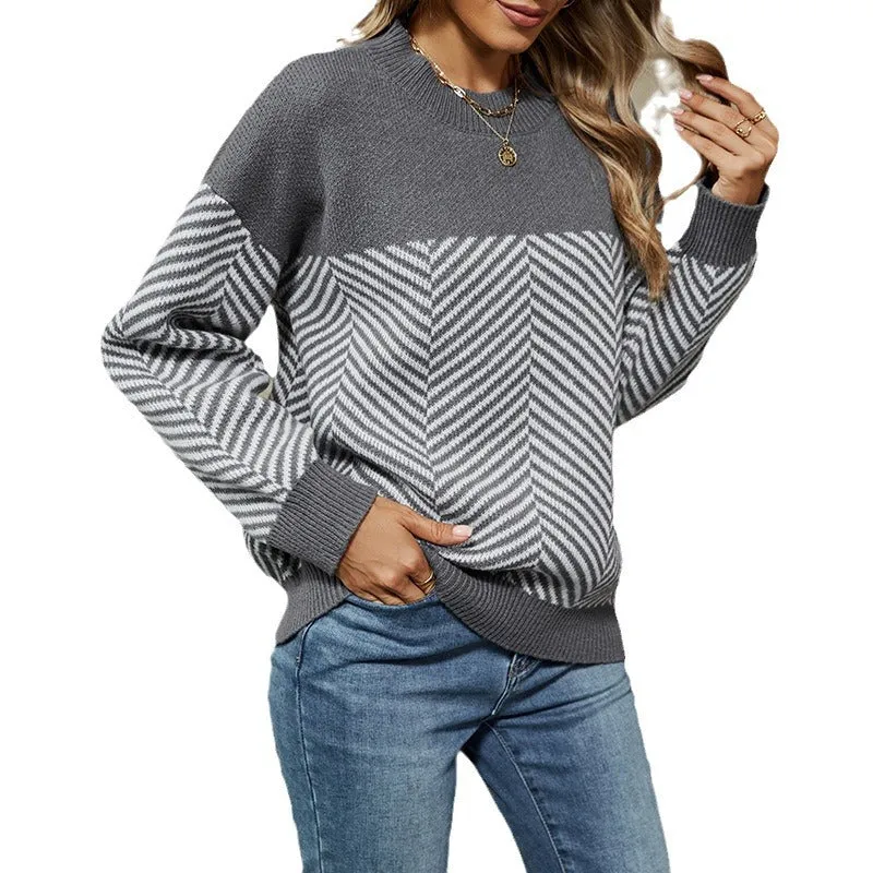 Casual Long Sleeve Knitted Striped Sweater Wholesale Womens Clothing N3824091200141