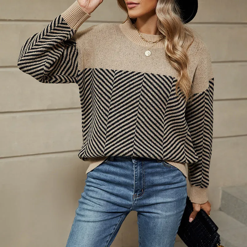 Casual Long Sleeve Knitted Striped Sweater Wholesale Womens Clothing N3824091200141