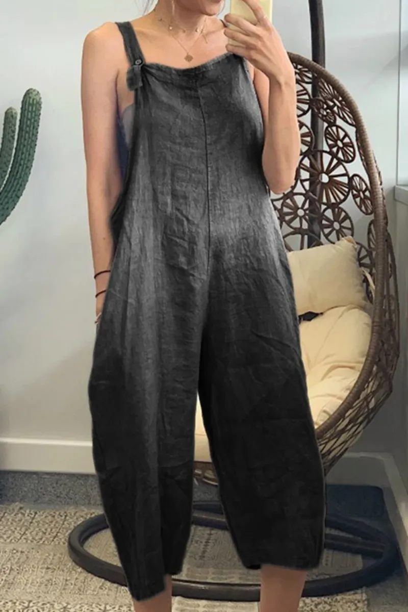Casual Solid Buttons Capris Square Collar Loose Jumpsuits(5 Colors)