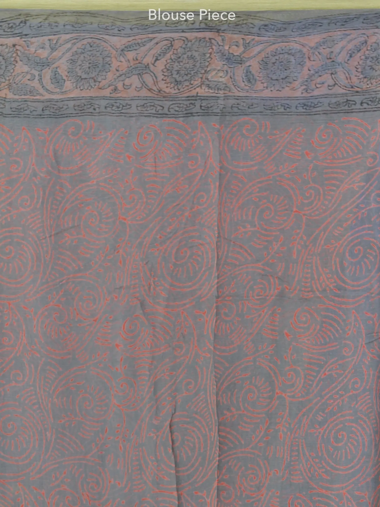 Charcoal Grey Coral Hand Block Printed Chiffon Saree with Zari Border - S031703960