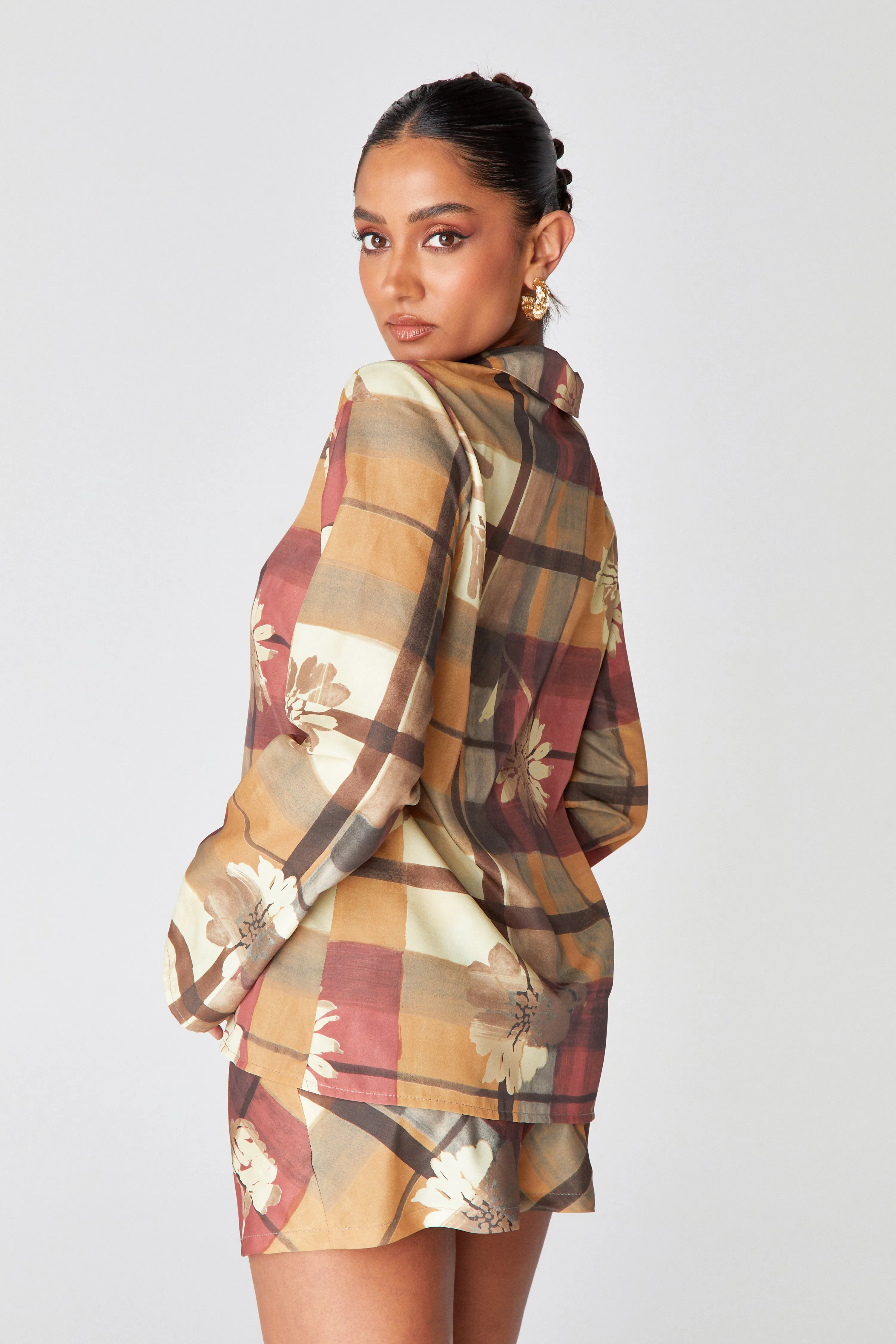 Checked Floral Mini Skirt