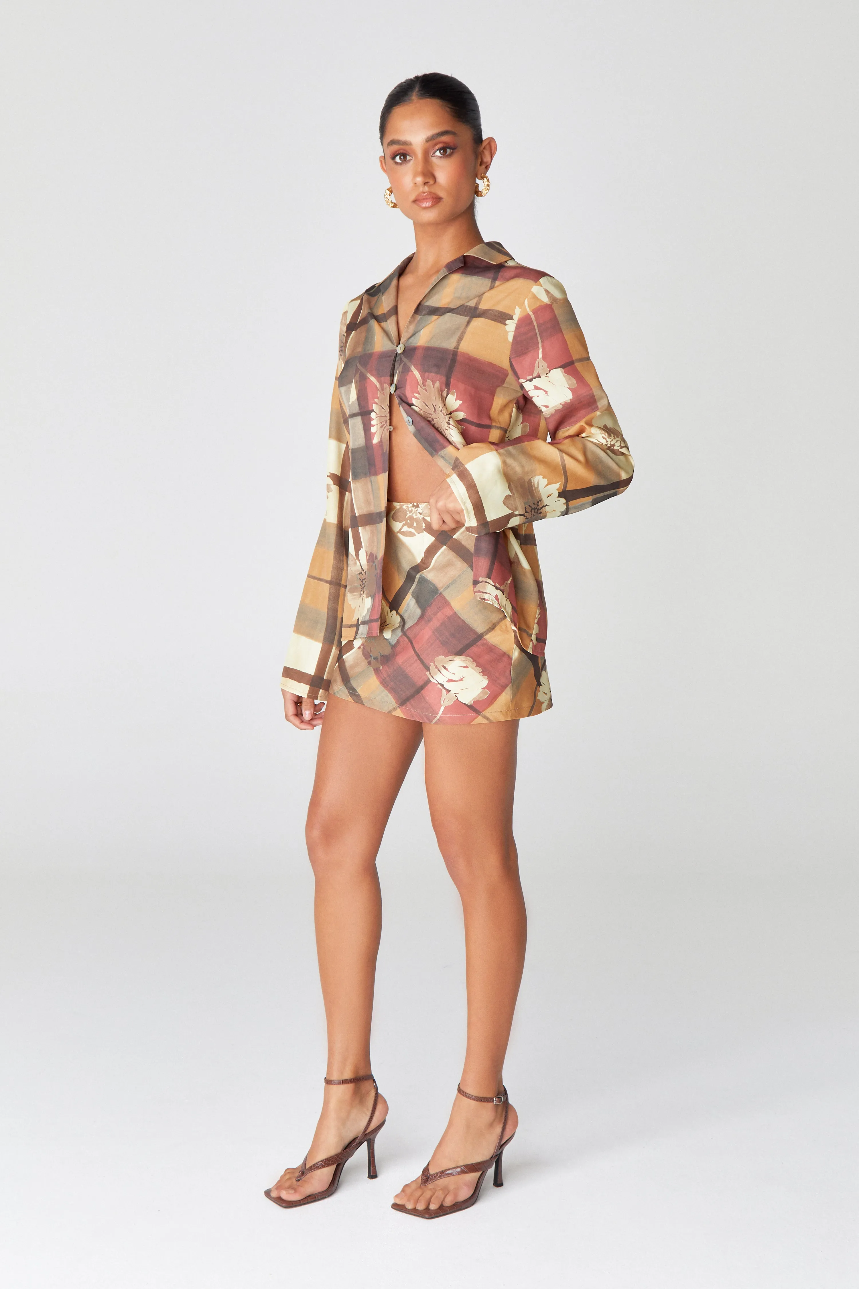 Checked Floral Mini Skirt