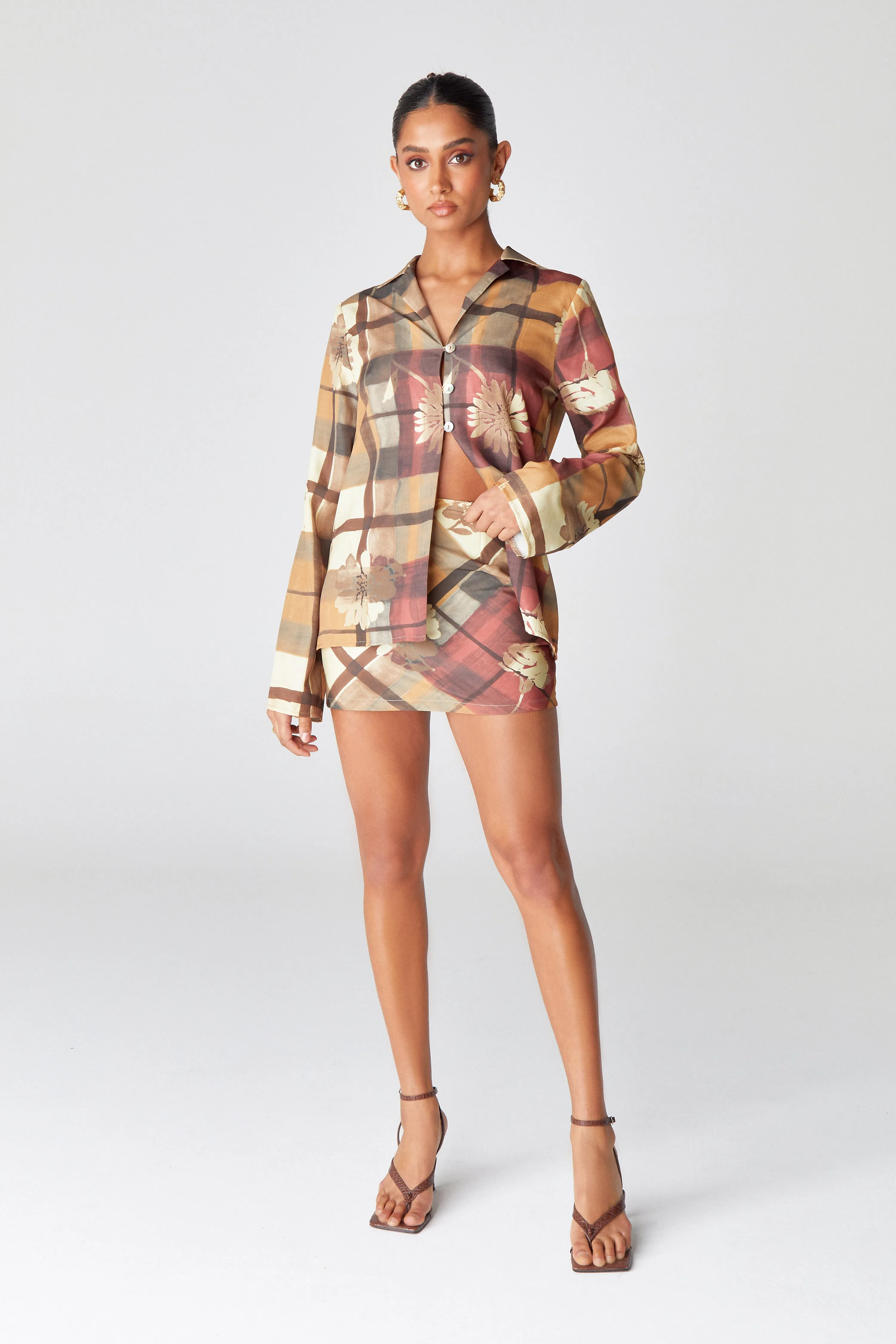 Checked Floral Mini Skirt