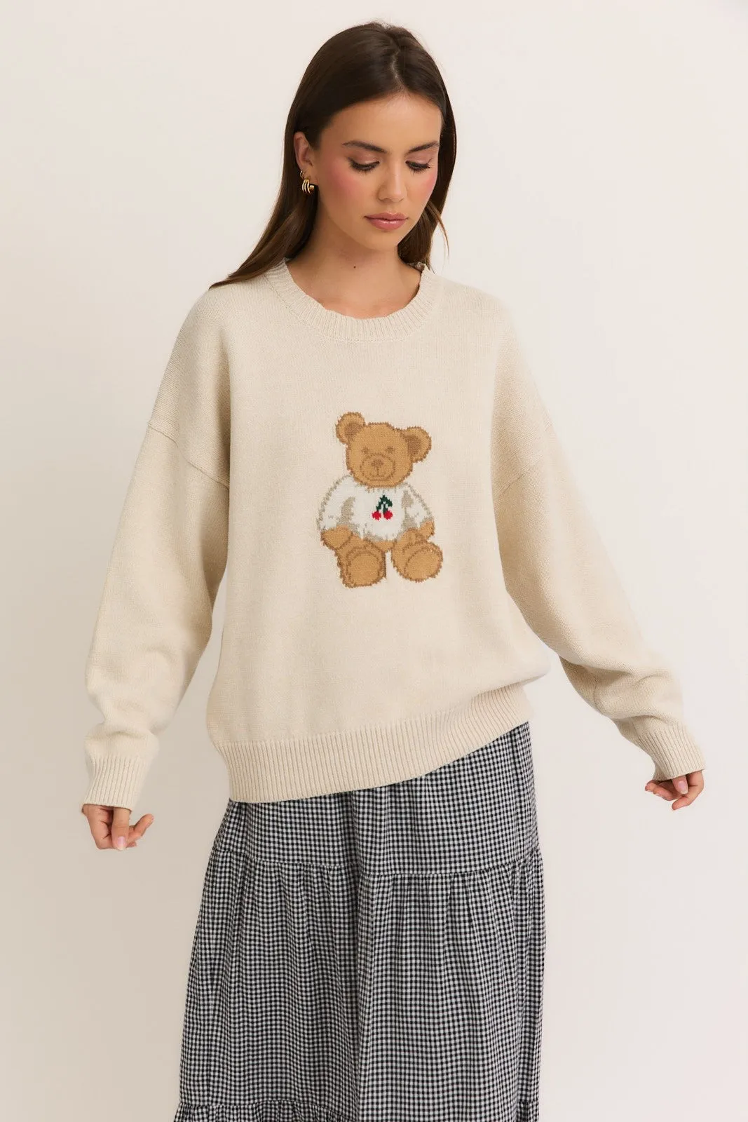 Cherry Bear Sweater - Natural