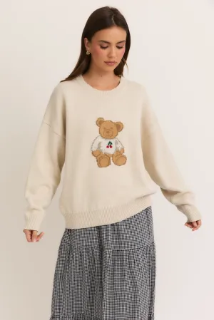 Cherry Bear Sweater - Natural