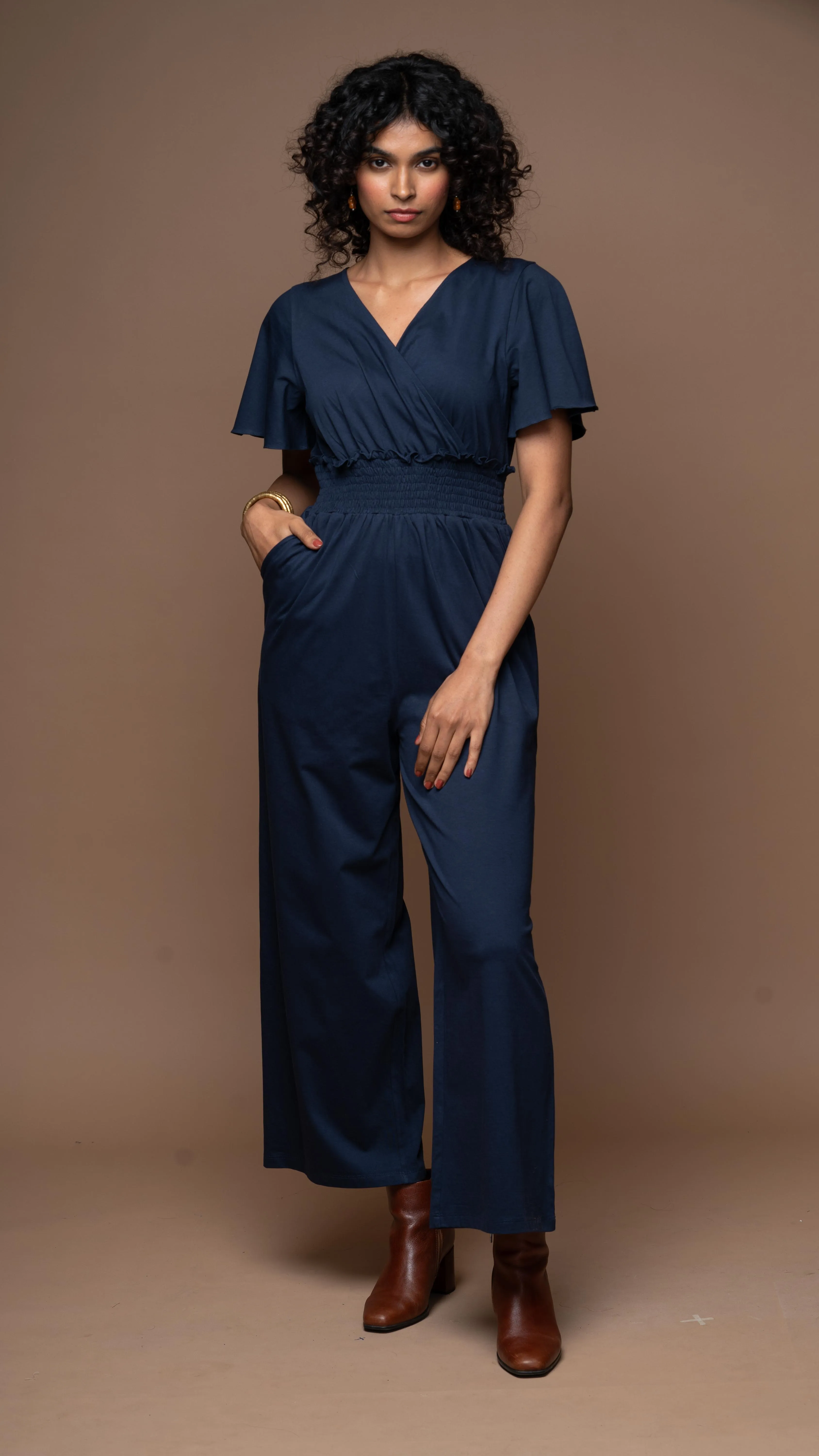 Chic Crossover Jumpsuit in Navy Blue
