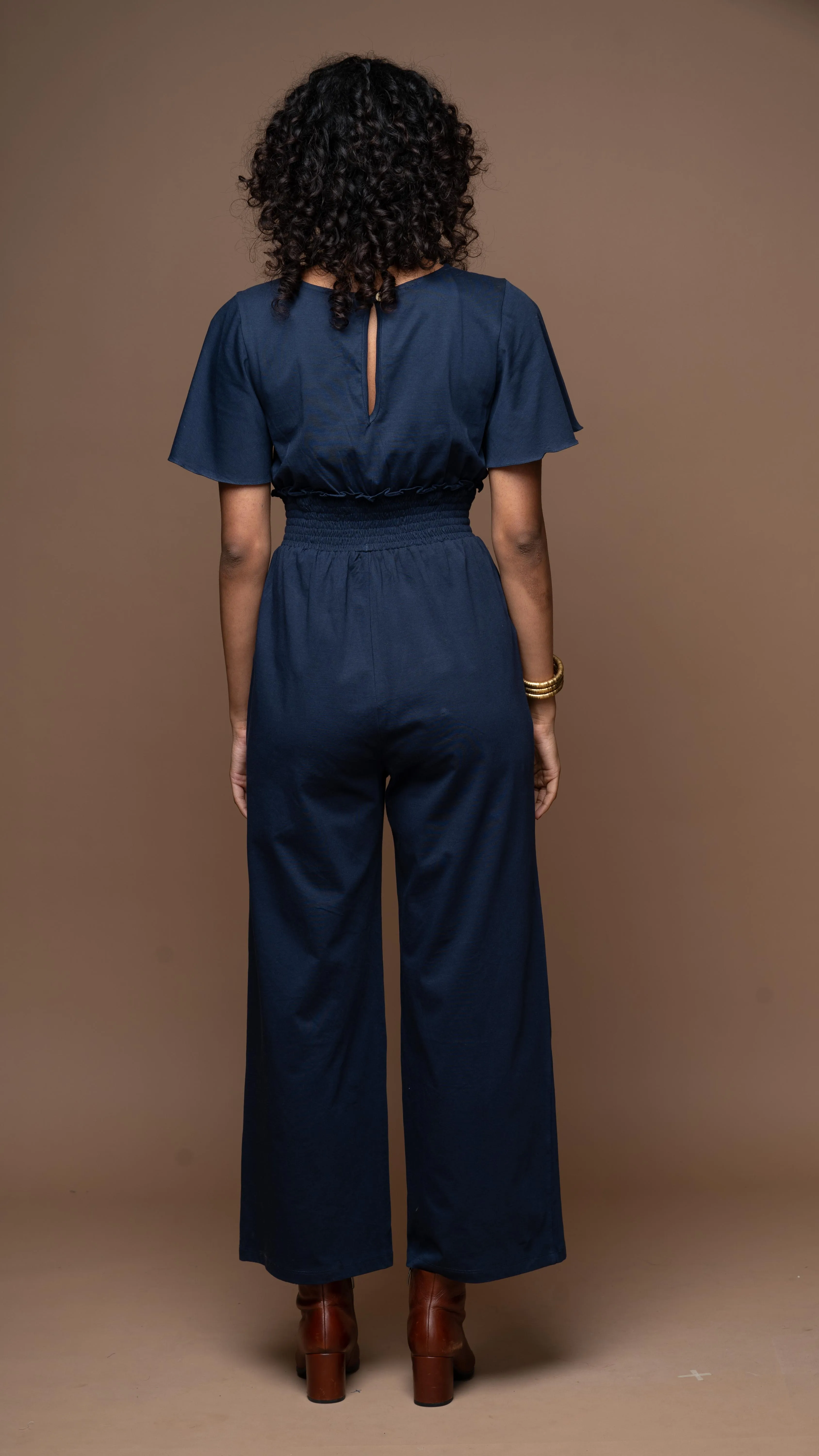 Chic Crossover Jumpsuit in Navy Blue