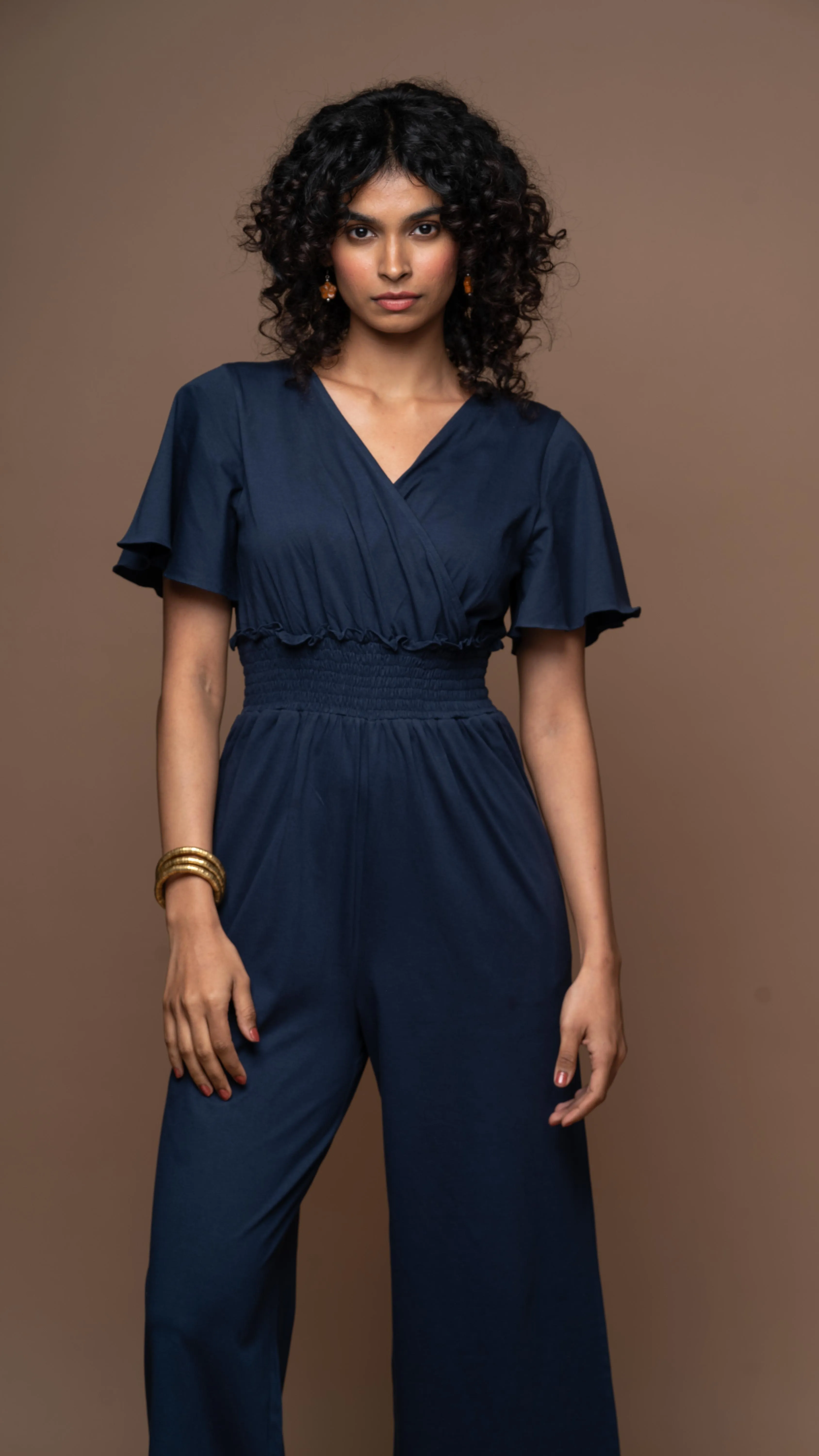 Chic Crossover Jumpsuit in Navy Blue