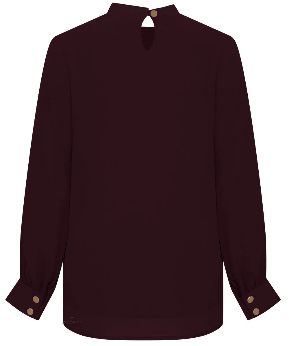 Classic Cocoa Ruffle Detail Long Sleeve Cropped Blouse
