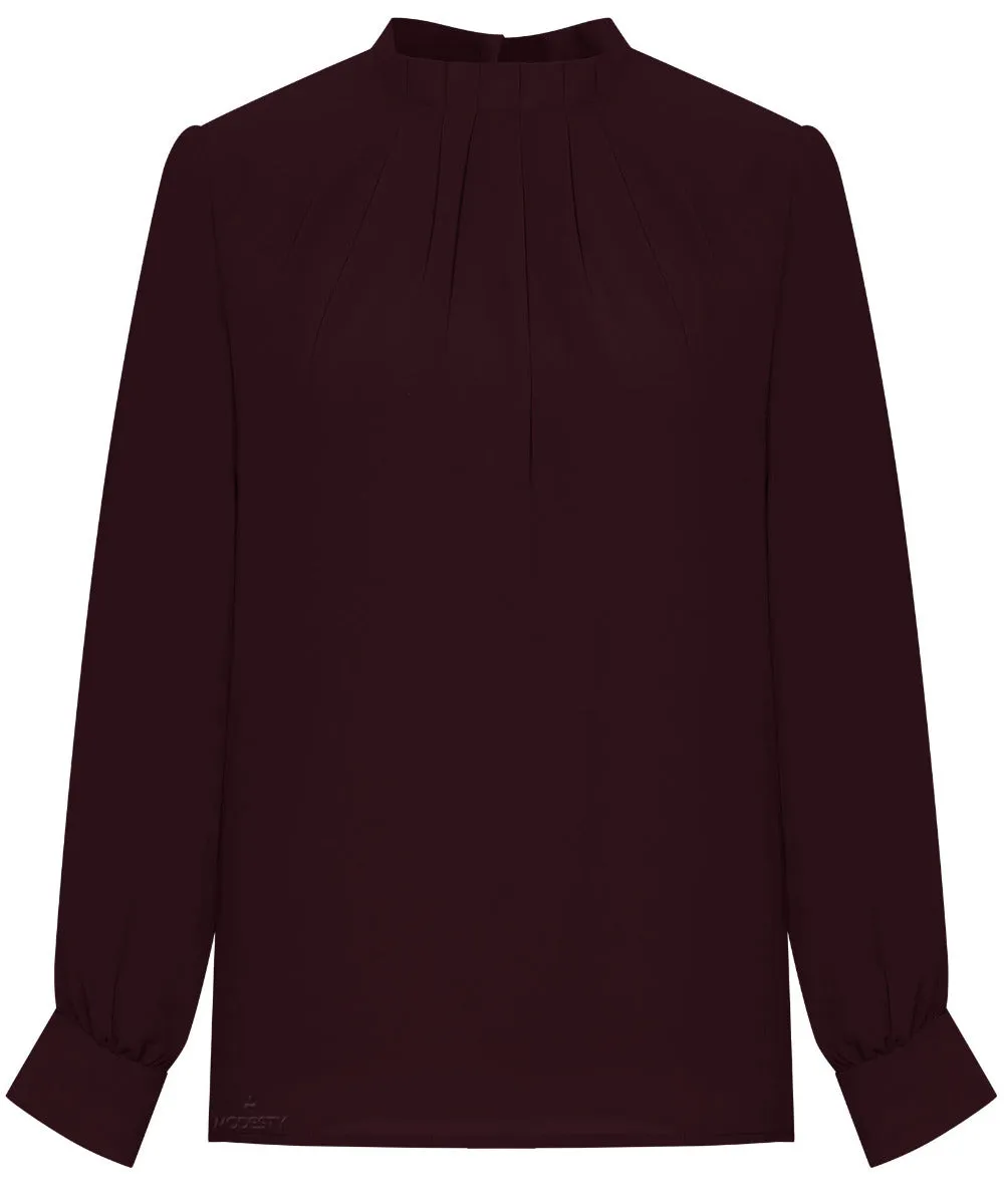Classic Cocoa Ruffle Detail Long Sleeve Cropped Blouse