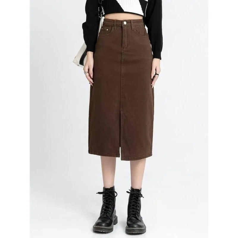 Classic High Waist Denim Pencil Skirt