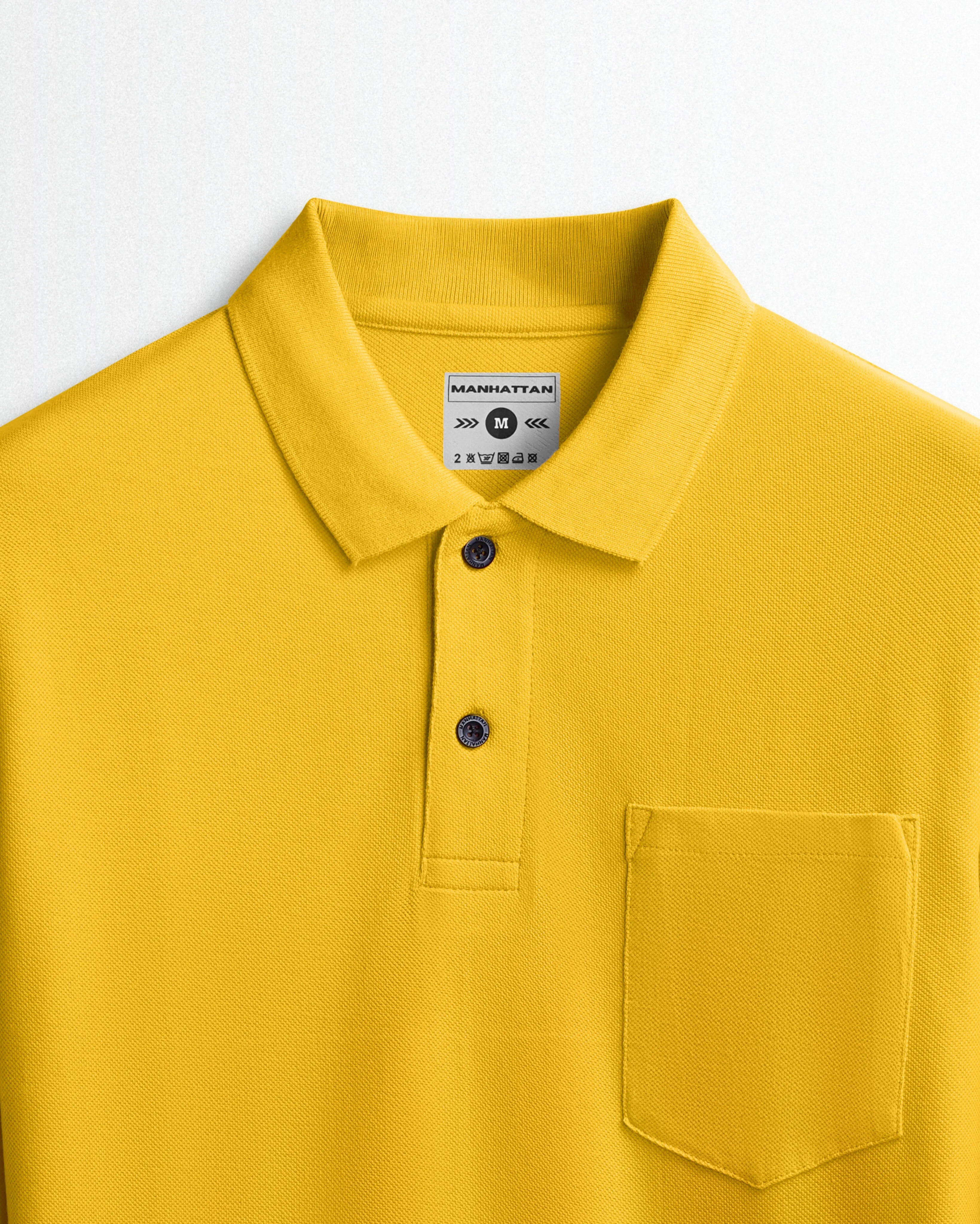 Cotton Polo Full Sleeve Unisex Pocket Golden Yellow