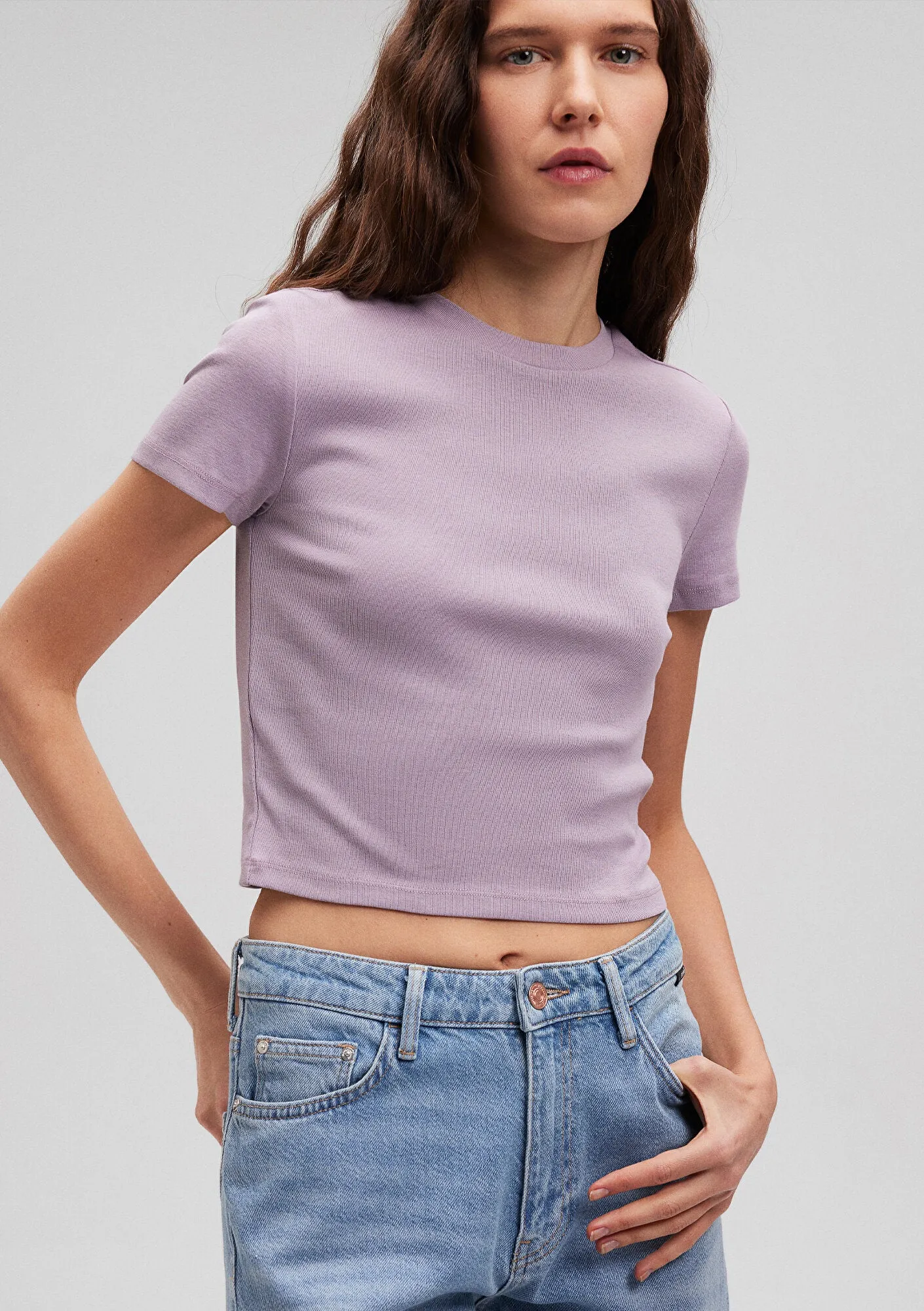 Crew Neck Purple Basic T-Shirt