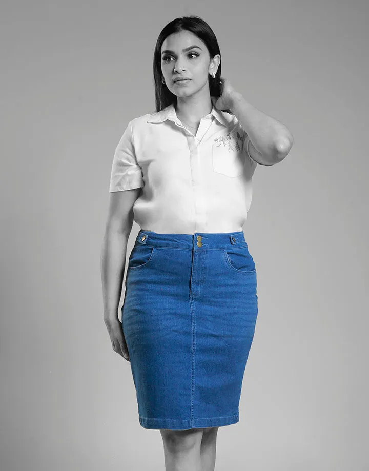 Denim Skirt with Pockets