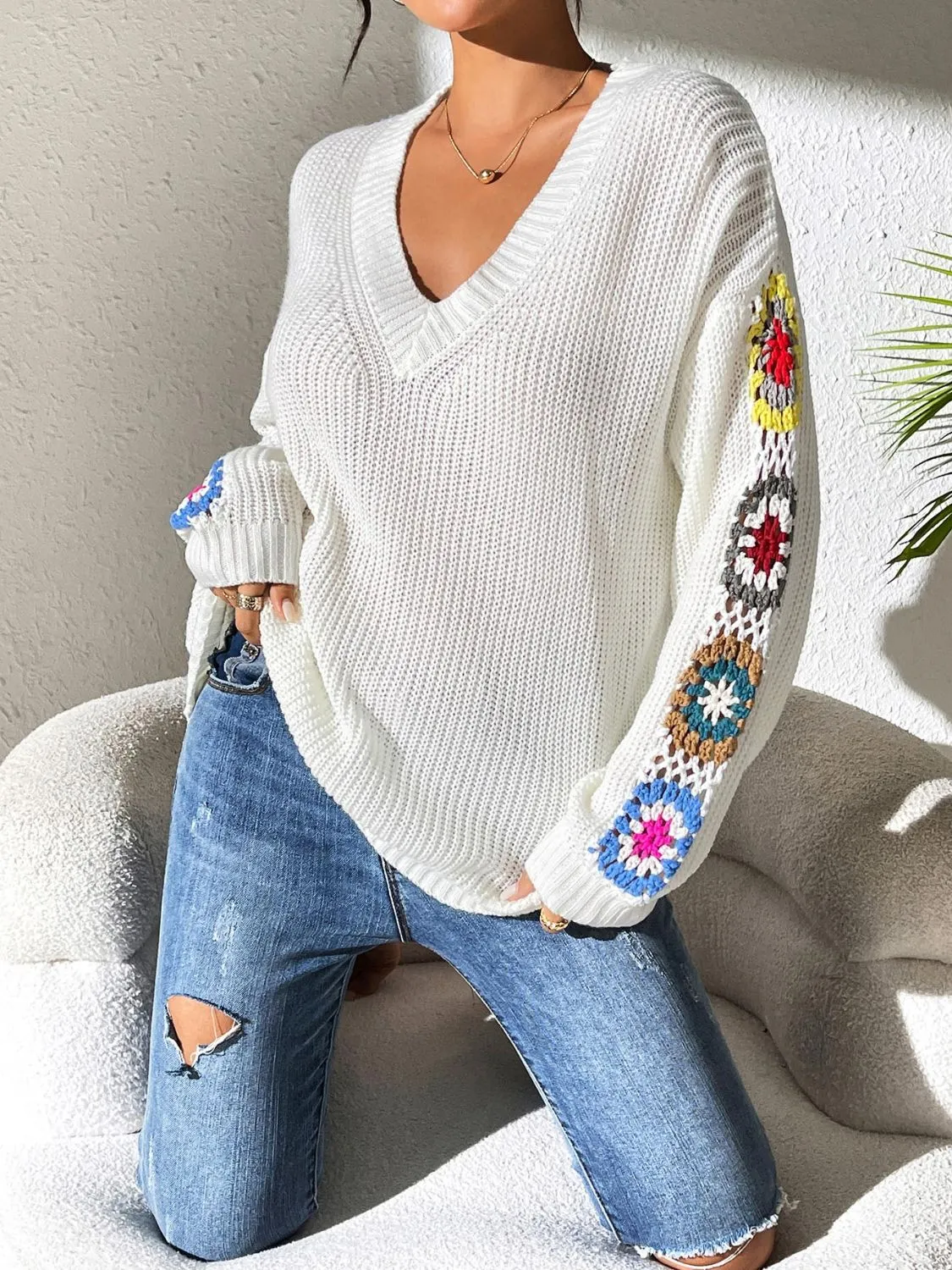 Elodie | Floral Women's V-neck Sweater