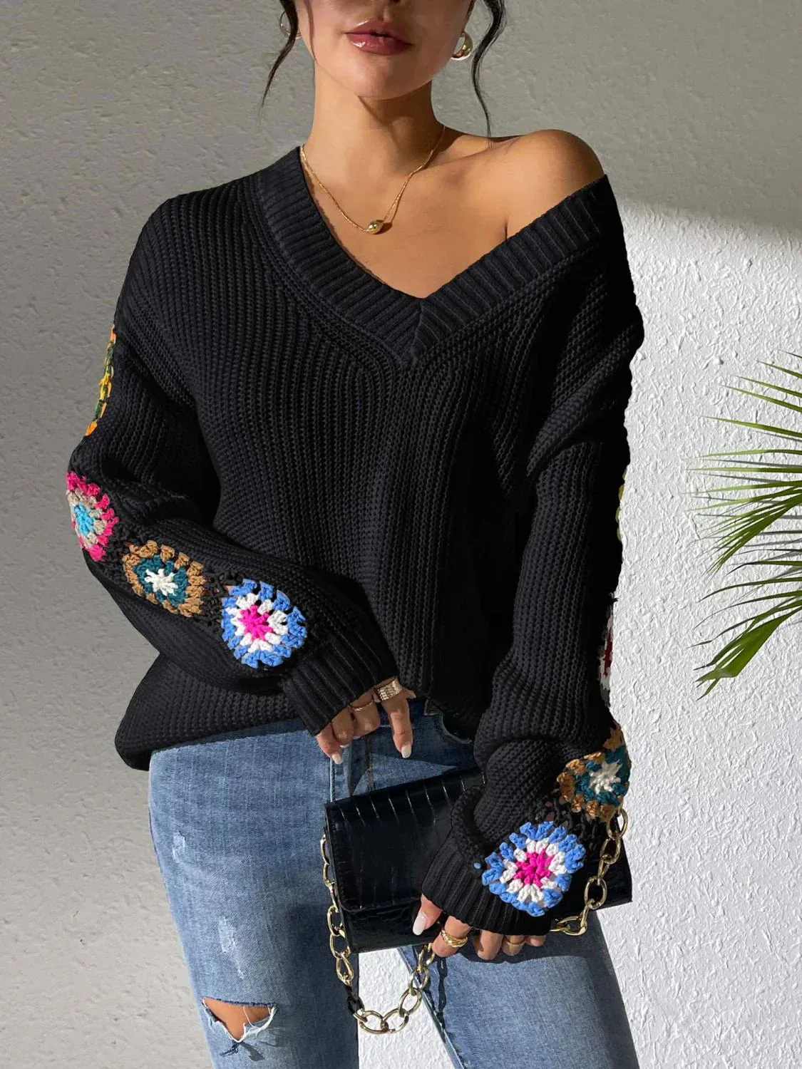 Elodie | Floral Women's V-neck Sweater