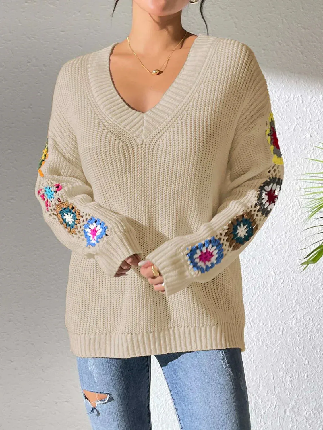 Elodie | Floral Women's V-neck Sweater