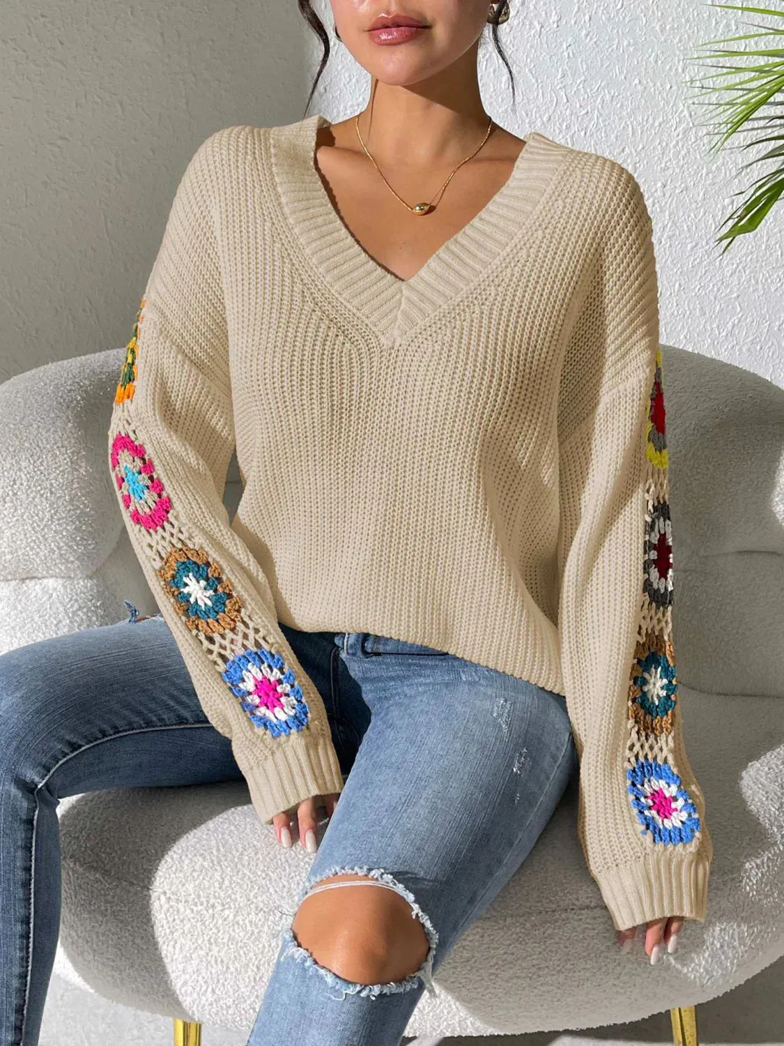 Elodie | Floral Women's V-neck Sweater