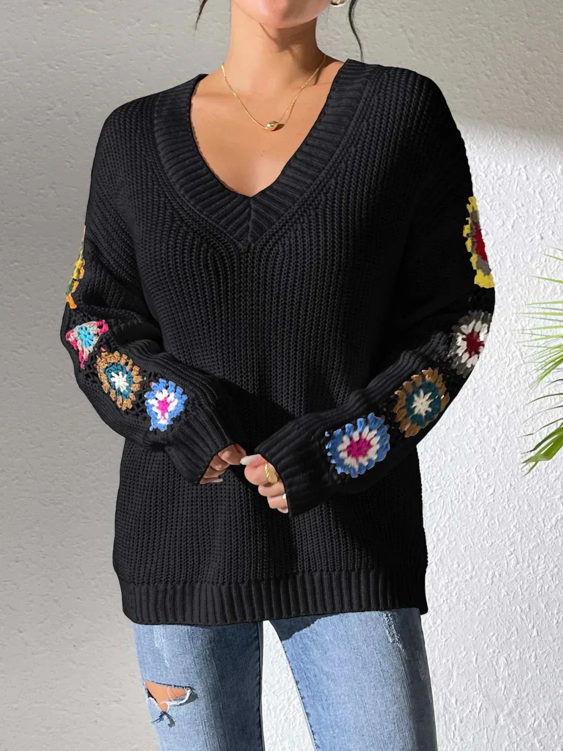 Elodie | Floral Women's V-neck Sweater
