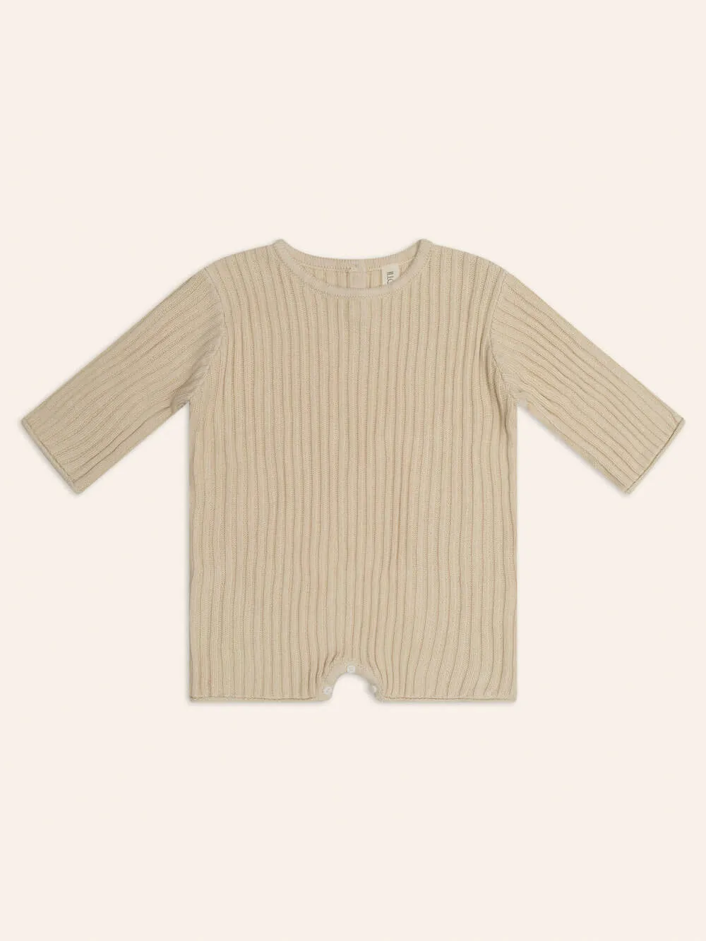 Essential Organic Knit Long Sleeve Romper - Biscuit