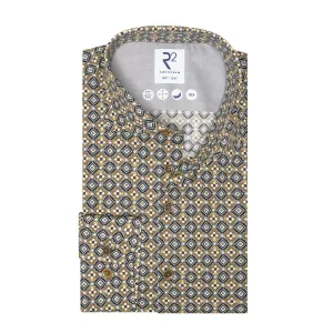 Extra long sleeves. Black gold print stretch shirt