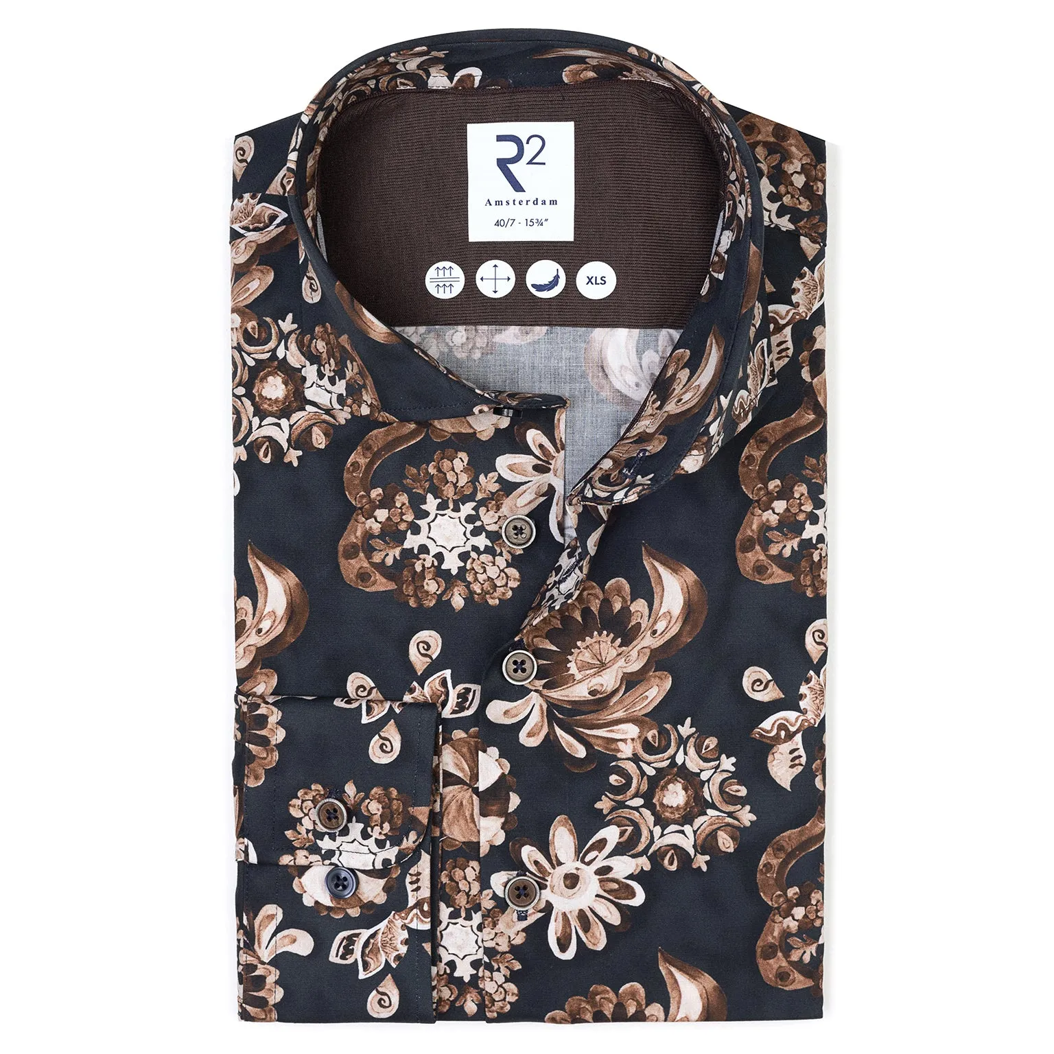 Extra long sleeves. Floral print stretch shirt