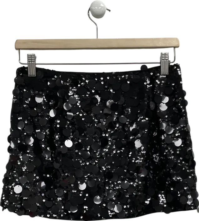 finesse Black Sequin Mini Skirt UK S