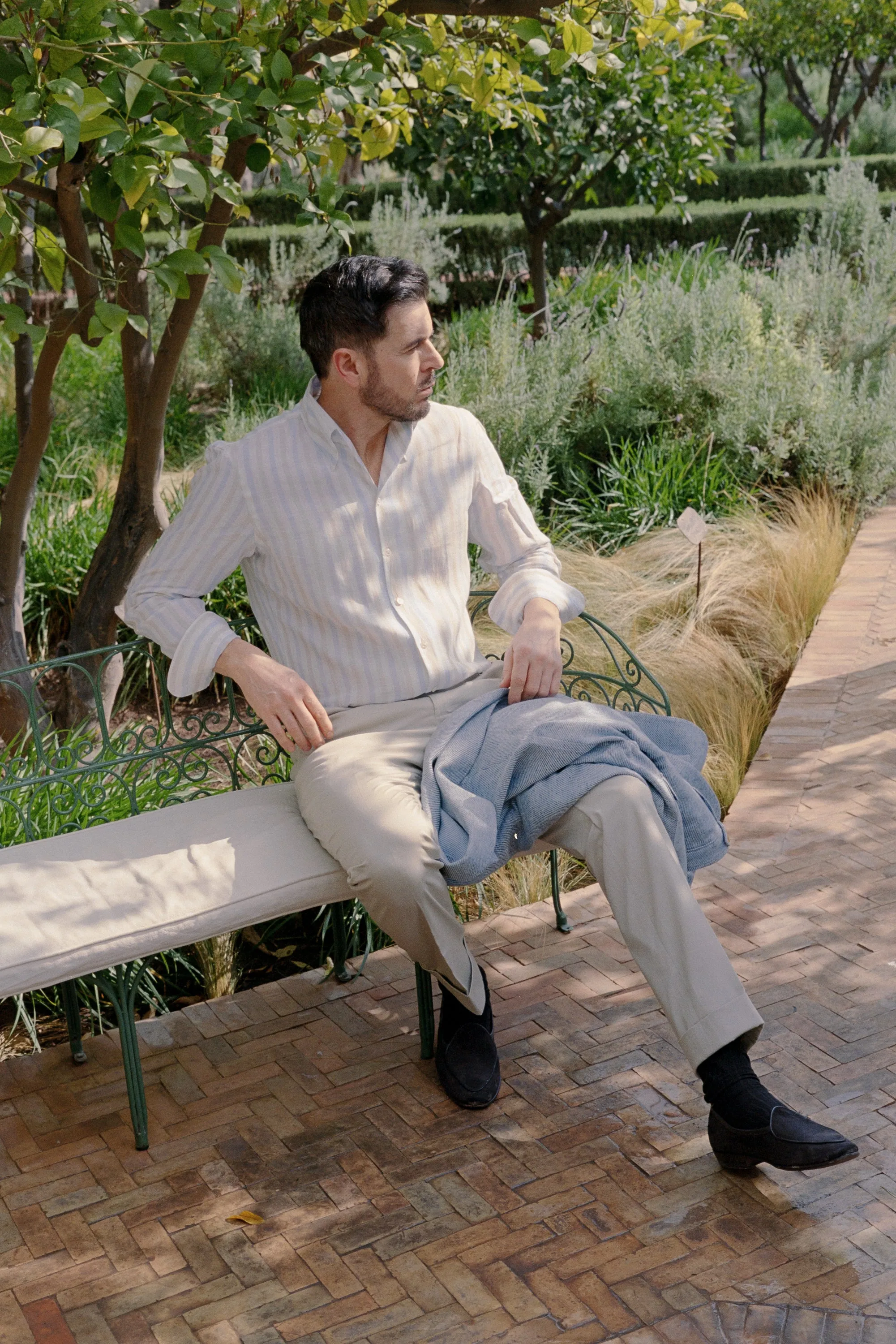 Flat Front Trouser in Stone Stretch Cotton