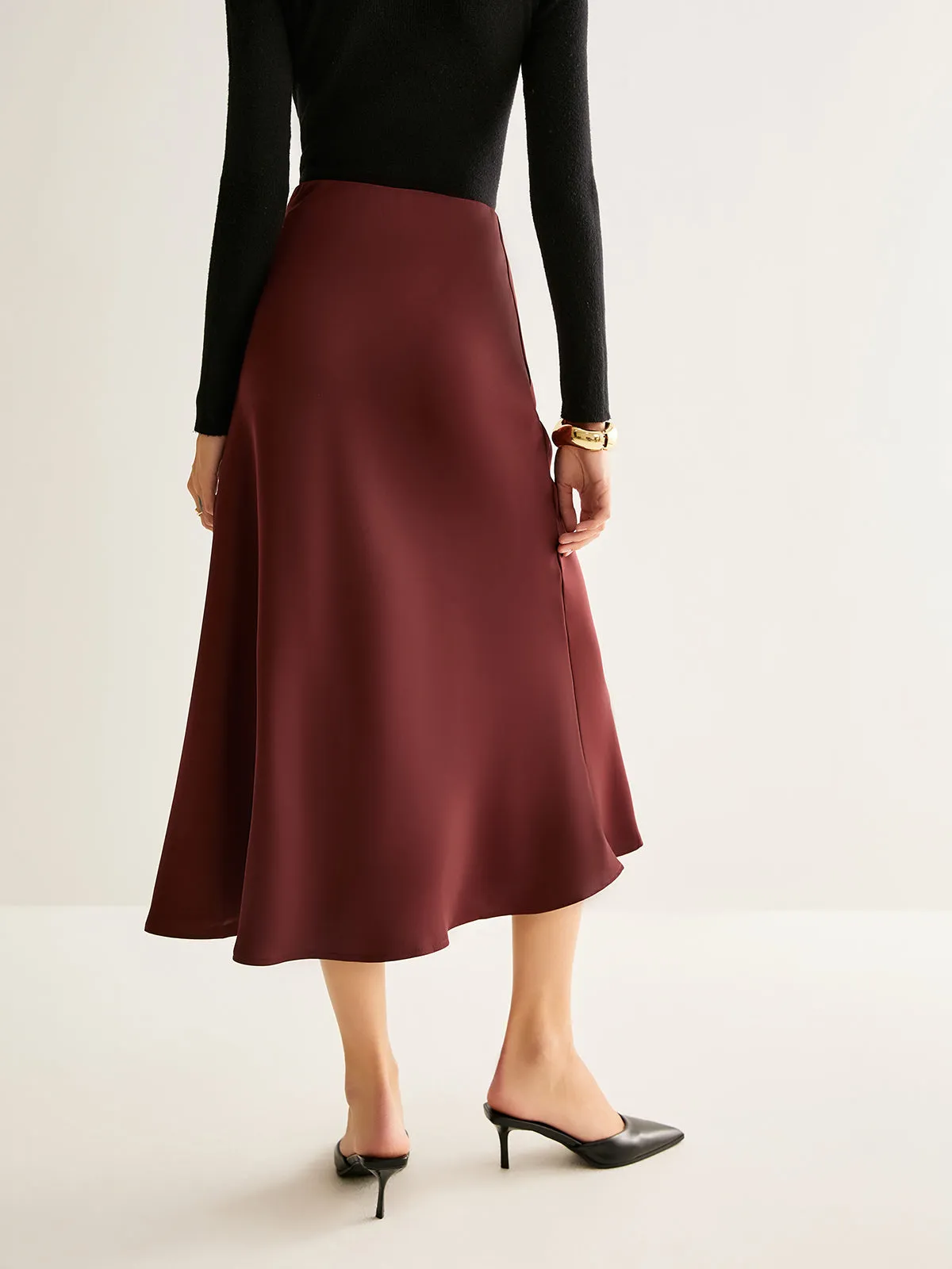 Flowy Satin Midi Skirt