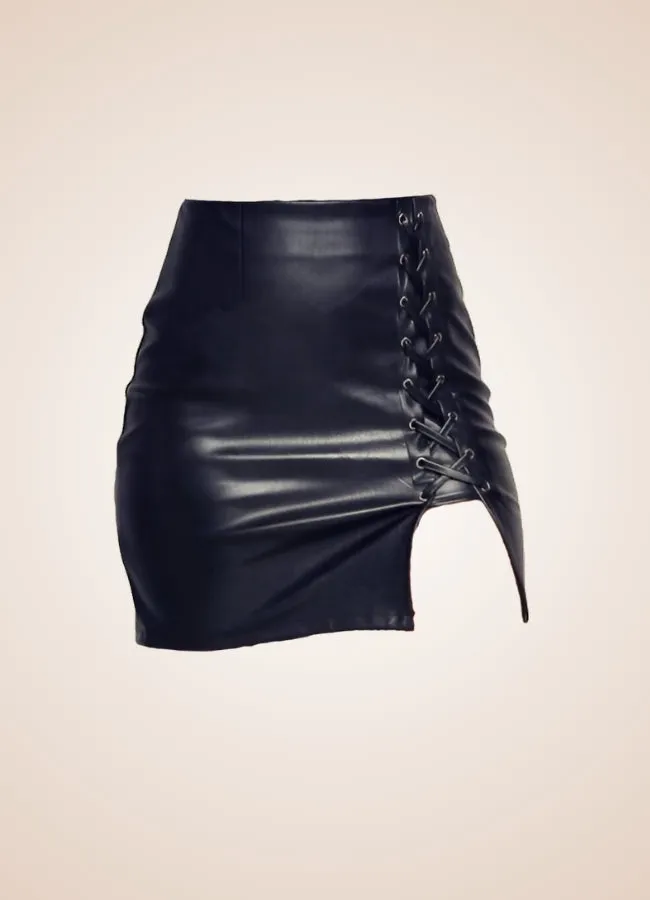 Gothic Leather Lace Mini Skirt