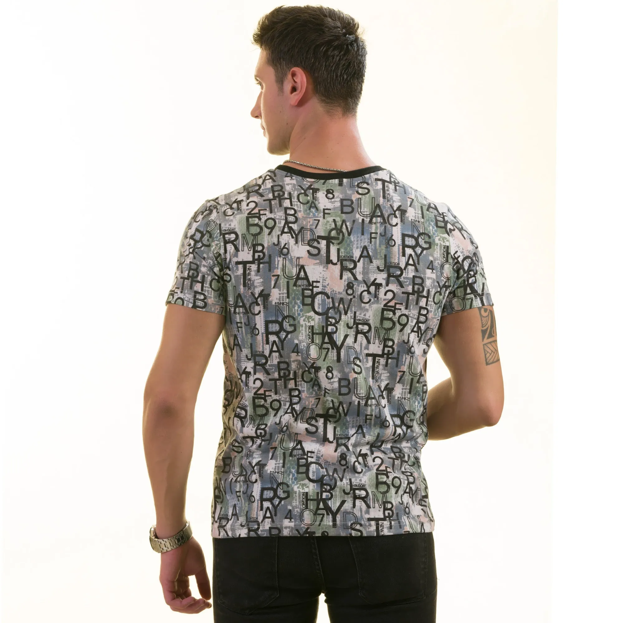 Gray Khaki Printed European Made Premium Quality T-Shirt - Crew Neck