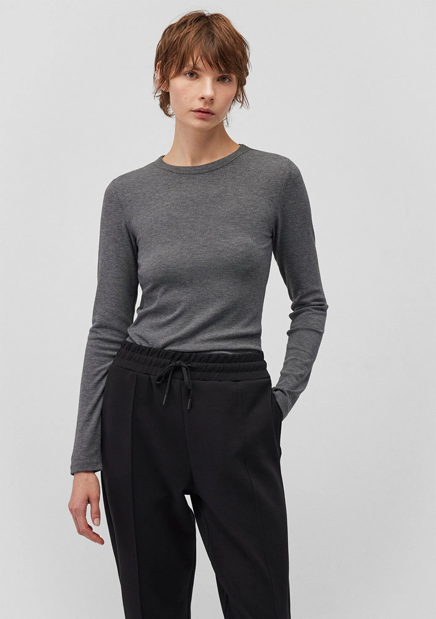 Grey Long Sleeve Basic T-Shirt