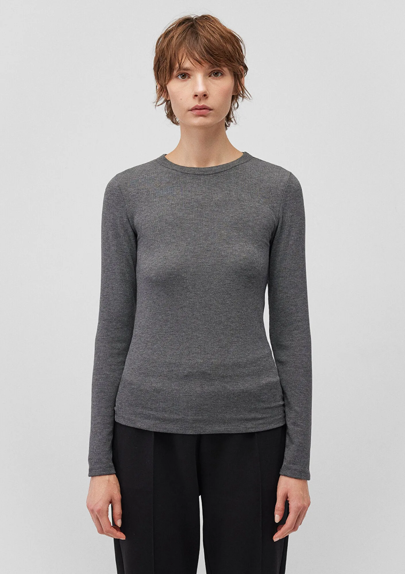 Grey Long Sleeve Basic T-Shirt