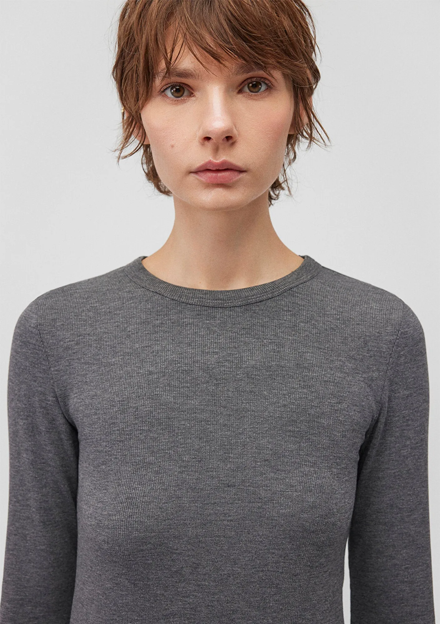 Grey Long Sleeve Basic T-Shirt