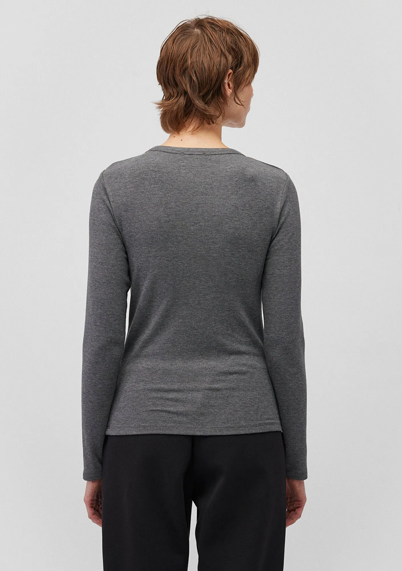 Grey Long Sleeve Basic T-Shirt