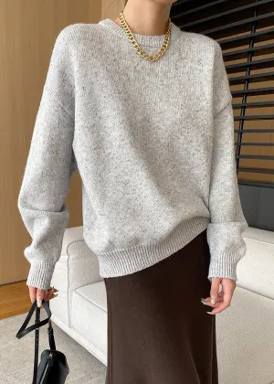 Hellgrauer gemütlicher Strickpullover mit O-Ausschnitt und langen Ärmeln
