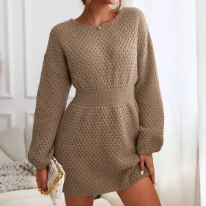 Honeycomb Knit Brown Sweater Dress