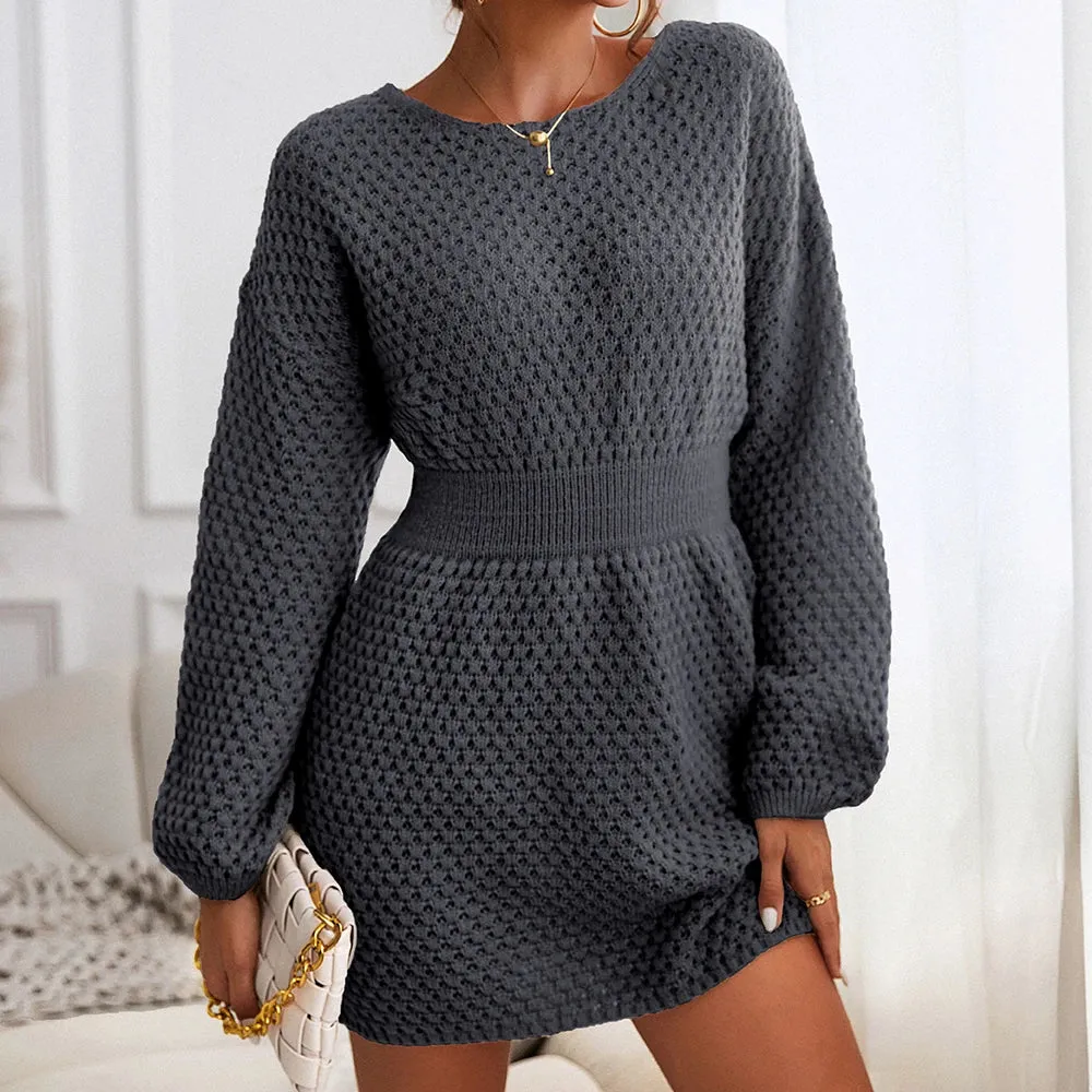 Honeycomb Knit Brown Sweater Dress