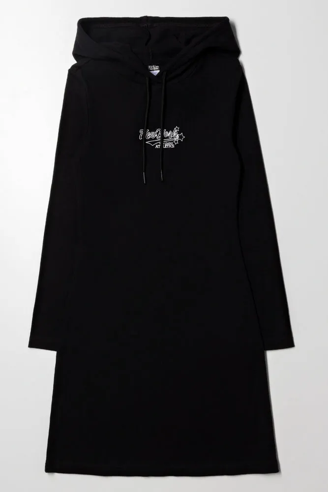 Hooded Rib Dress Black