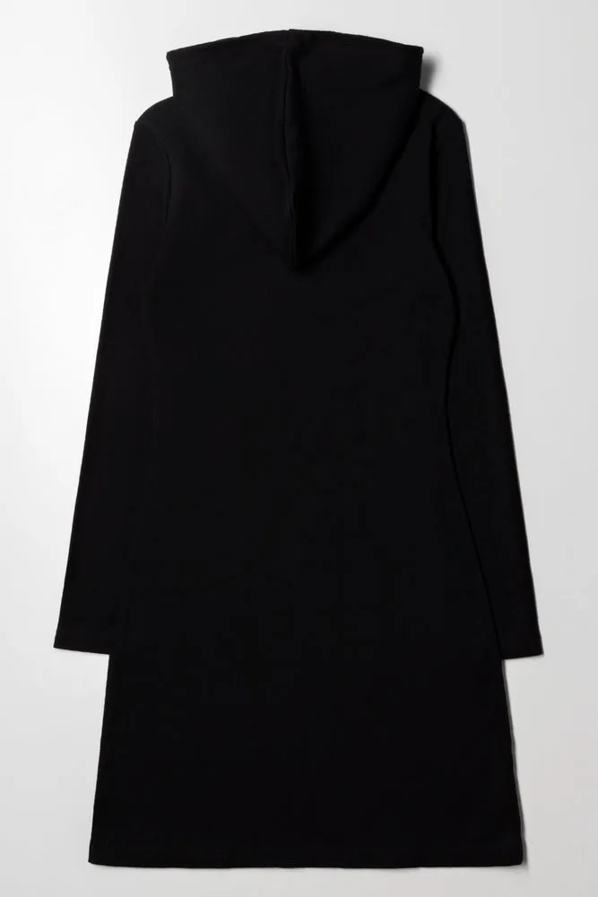 Hooded Rib Dress Black