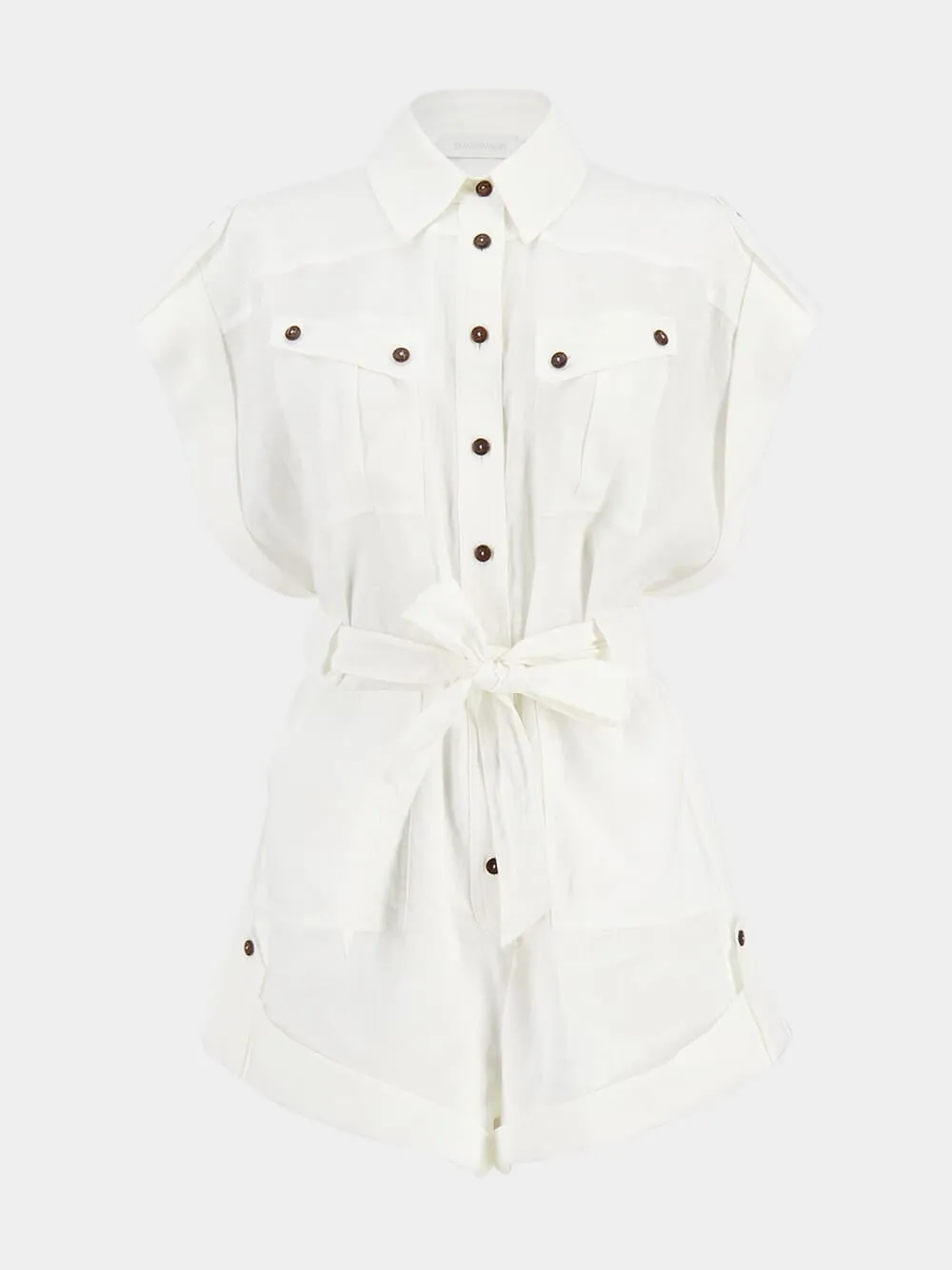 Ivory Rhiannon Cuffed Linen Playsuit