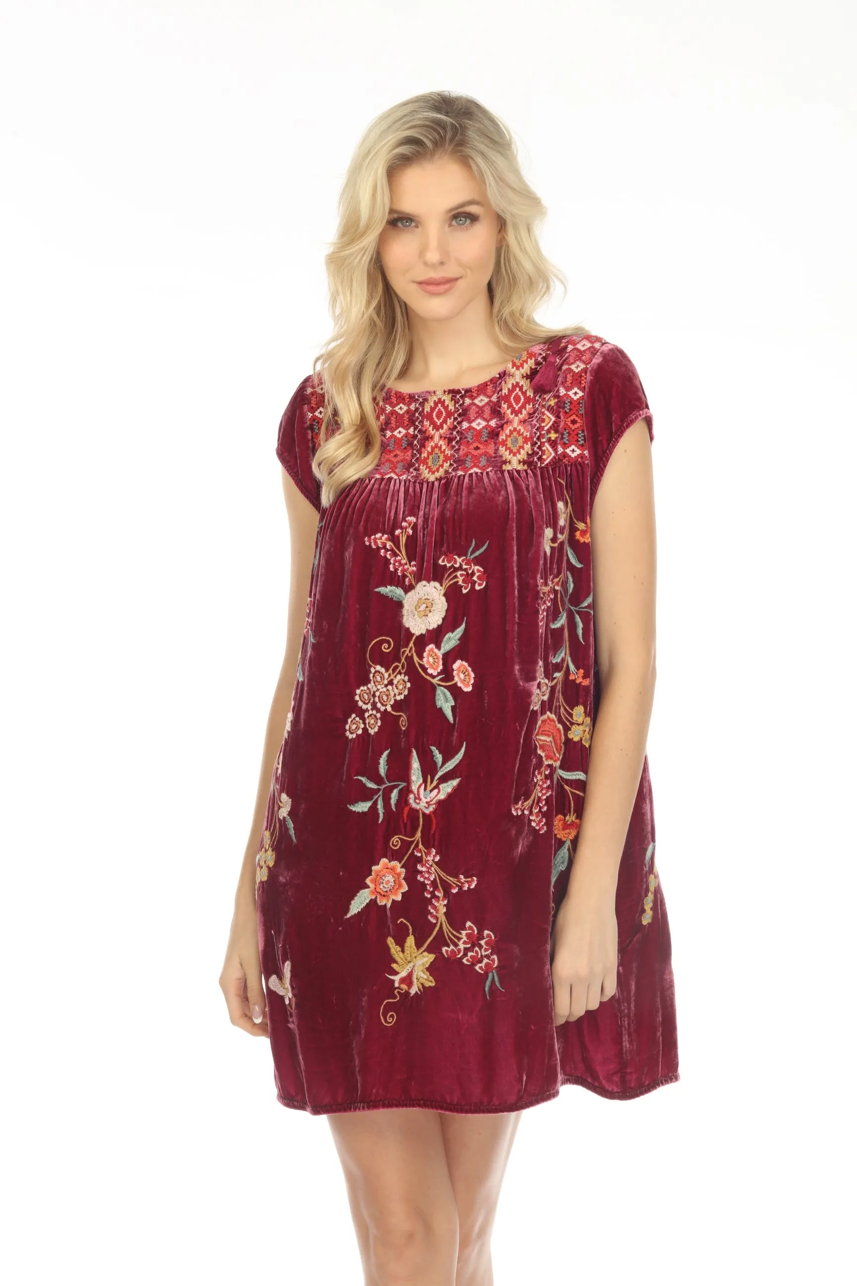 Johnny Was JWLA Suki Petal Sleeve Velvet Tunic Dress Boho Chic J38523